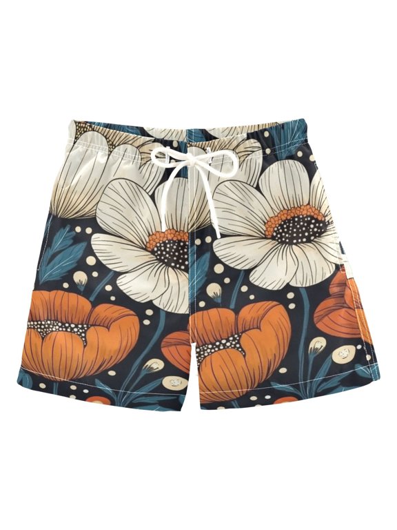 Colorful Flowers Simple Boys Swim Trunks Quick Dry Boy Swim Shorts for 3-14 Years