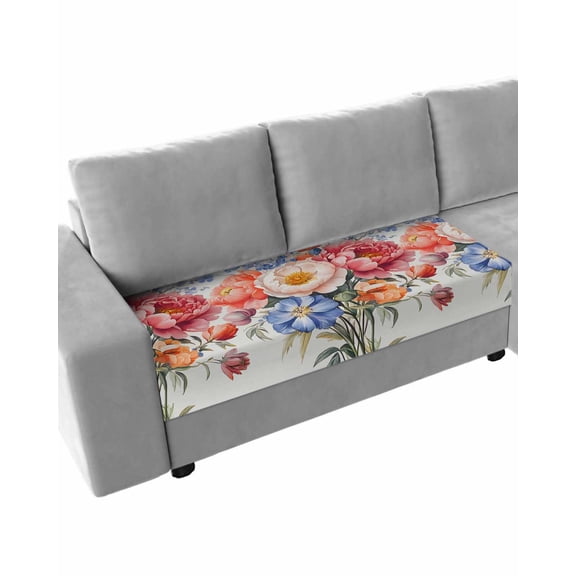 Colorful Flowers Sofa Couch Cushion Covers Washable, Removable Stretchable Sectional Couch Covers, Rustic Watercolor Botanical Floral Slipcovers for L & T Shape Sofa Furniture Protector M Size 1 pc