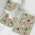 thumbnail image 1 of Colorful Flowers Square Bathroom Rugs Set Spring Vintage Watercolor Floral Leaves Green Non Slip Absorbent Bath Mats 3 Piece Set with Bathroom Rug, U-Shaped Floor Mat, Toilet Seat Cover Large Size, 1 of 9