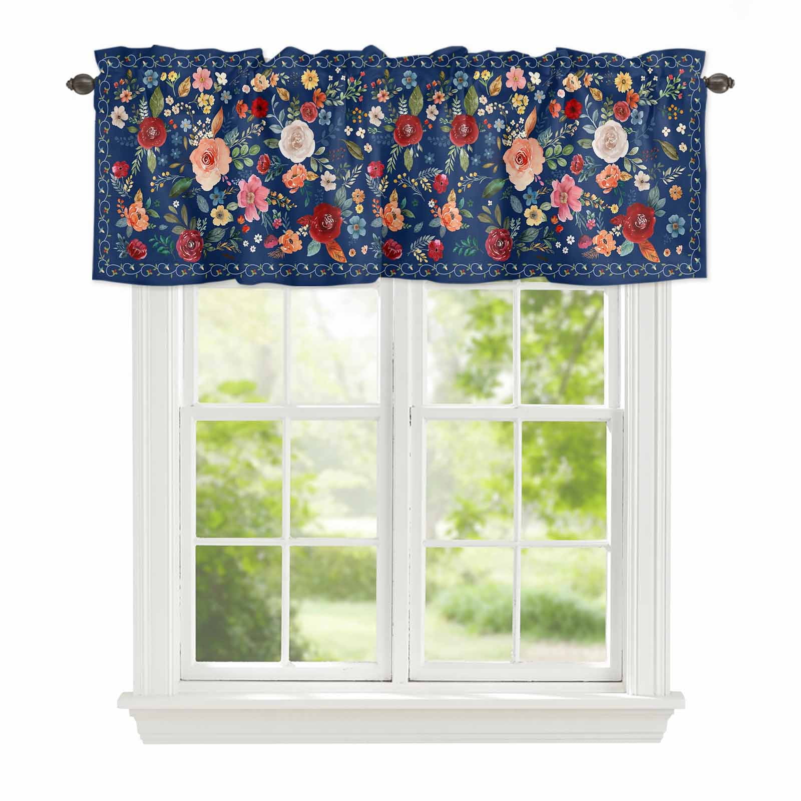 Window Square Valance Colorful Flowers Square Window Valance for Kitchen, Spring Vintage ...