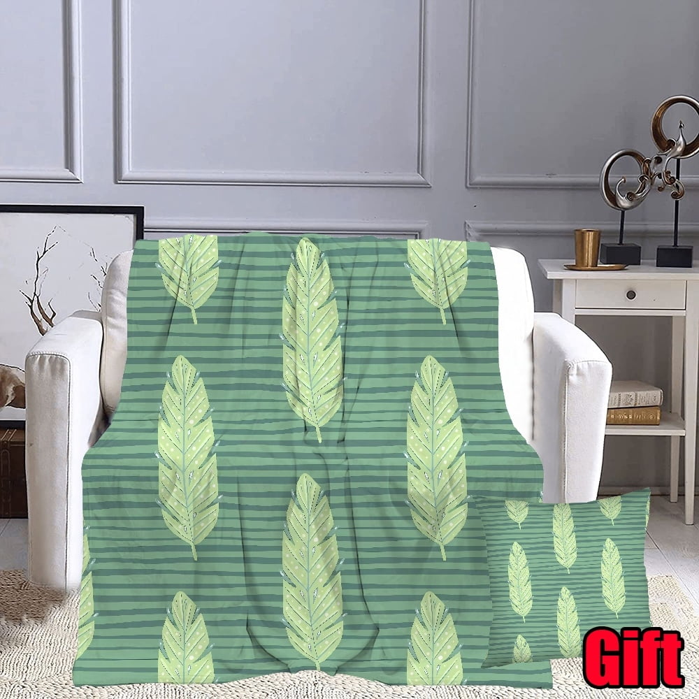 Colorful Flowers Striped Bed Blanket With Pillow Cover For Office, Bed