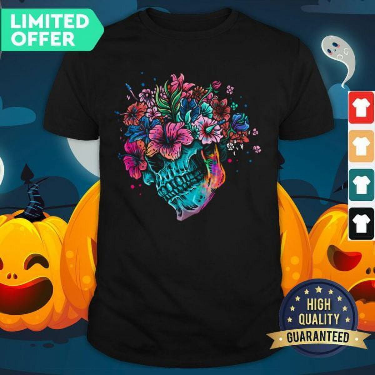 Colorful Flowers Sugar Skull Day Of The Dead Shirt