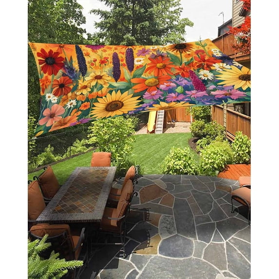 Colorful Flowers Sun Sail Shades Rectangle Canopy,Sunlight Block Heavy Duty Curved Backyard Shade Cover, Farmhouse Sunflower Daisy Waterproof Sun Shades for Patios Garden Pergola Outdoor 8'x10'