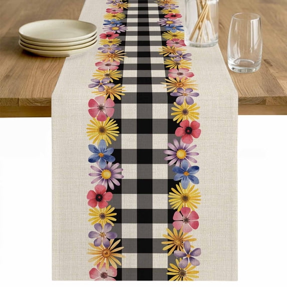 Colorful Flowers Table Runner - 120 Inch Long Spring Floral Elegant Pastoral Rustic Cotton and Linen Blended Dress Scarves Farmhouse Table Runner for Kitchen Dining, Coffee Table, 13" x 120"