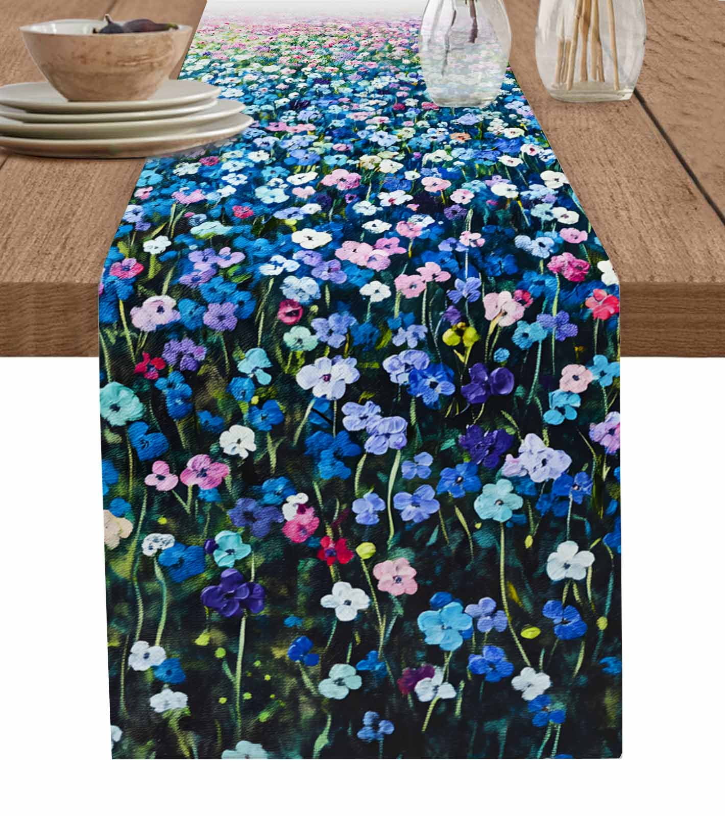 Colorful Flowers Table Runner 36 Inches, Country Pastoral Floral Oil ...