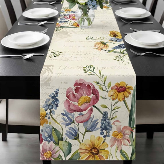 Colorful Flowers Table Runner 72 Inches Long, Spring Botanical Wild ...