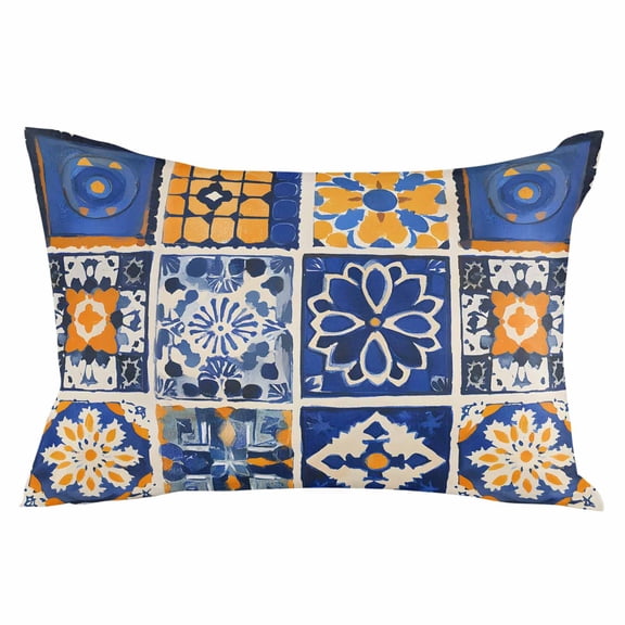 Colorful Flowers Throw Pillow Cover 24 x 36 Inch Decorative Pillow Cover Vintage Country Abstract Plaid Art Lumbar Pillowcase Seasonal Rectangle Cushion Case for Couch Sofa Bed Living Room