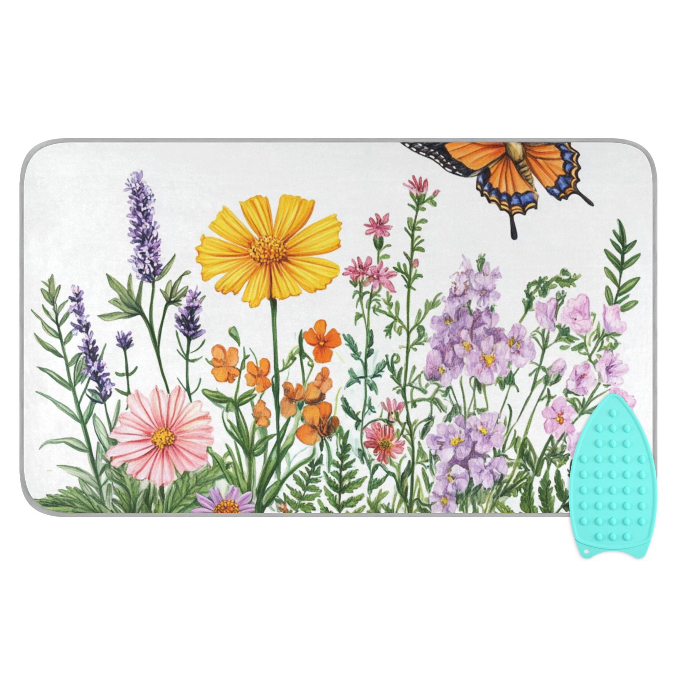 Colorful Flowers Two Butterflies Ironing Mat Blanket Portable Travel Ironing Pad Heat Resistant Pad 47.2" x 27.6”