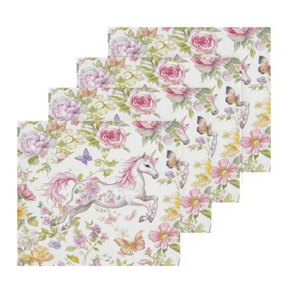 Colorful Flowers Unicorns Pattern 100% Cotton Face Towel 12x12in Soft ...