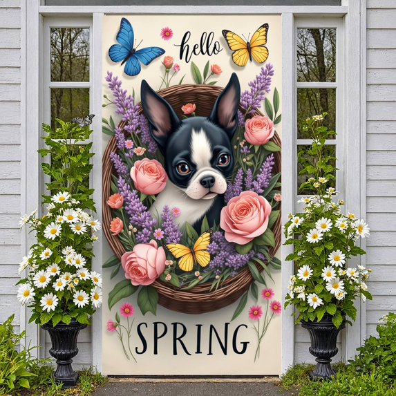 Colorful Flowers Welcome Banner Pink Purple Blue Floral Display Green Leaves Soft Background Flower Backdrop for Home Entrance Party Welcome Spring Gathering