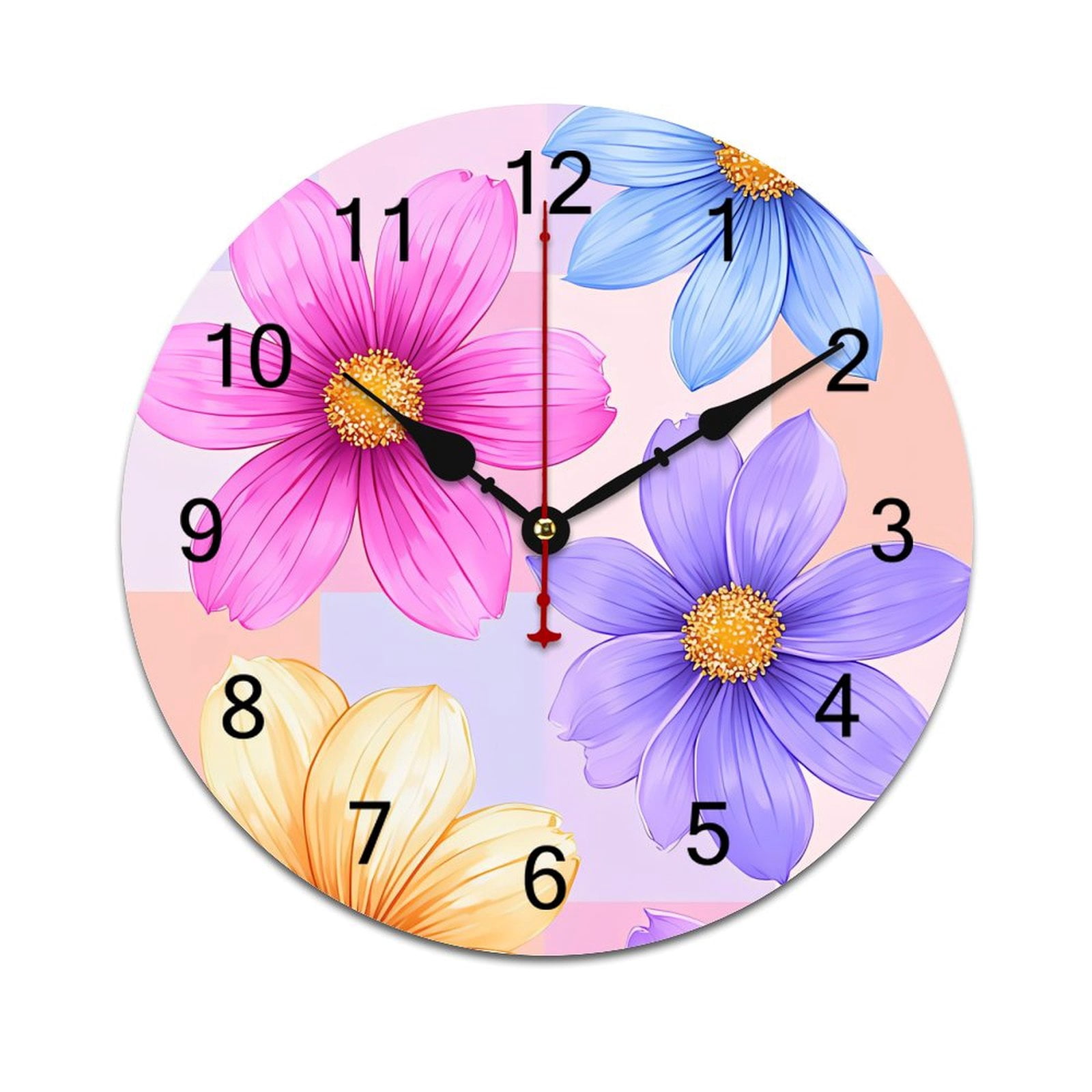 Colorful Flowers Word Saying Big Wall Clock Home Decor Art Watch Living ...
