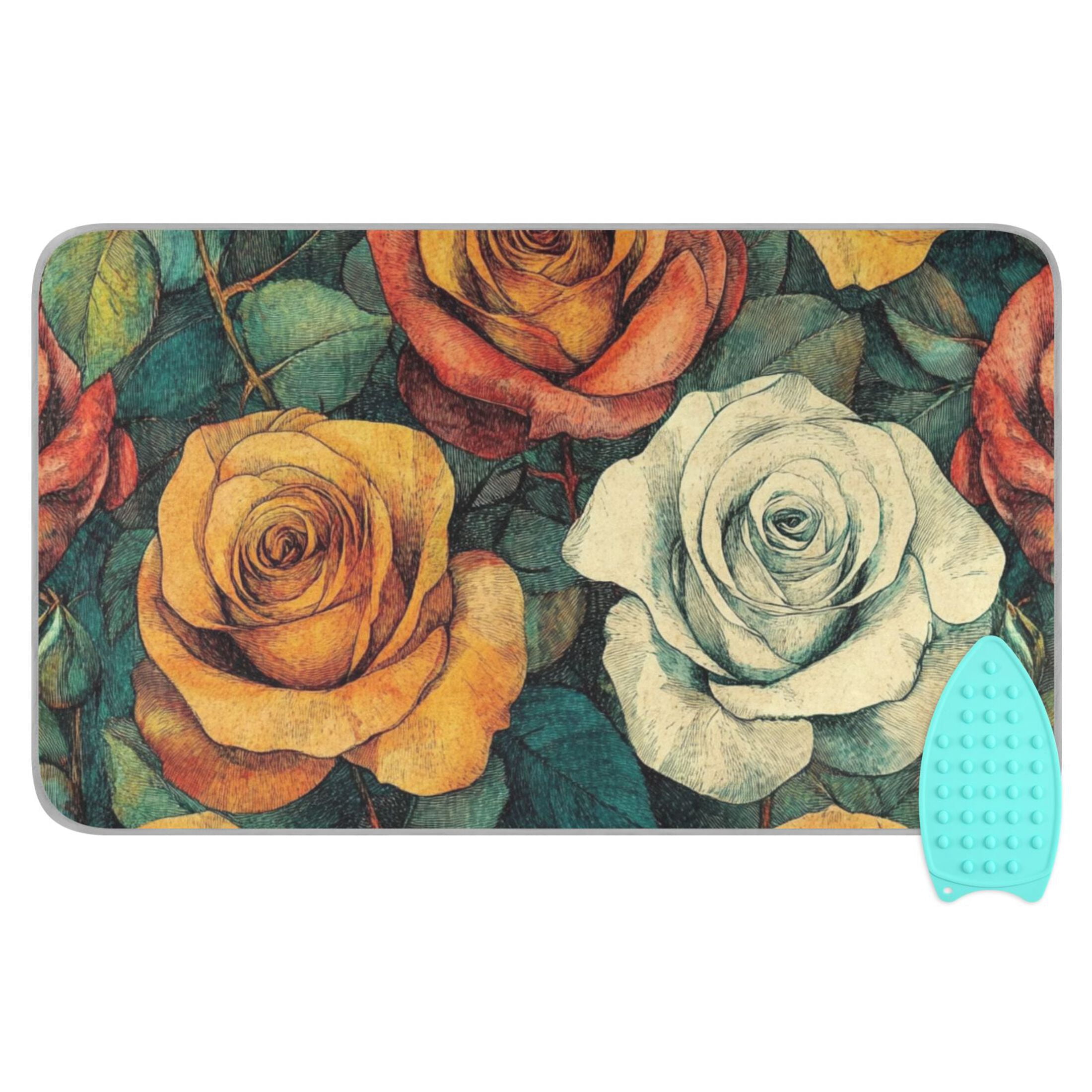 Colorful Flowers and Leave Ironing Mat Blanket for Table Top Travel Portable Ironing Board Pad 47.2x27.6 Inch
