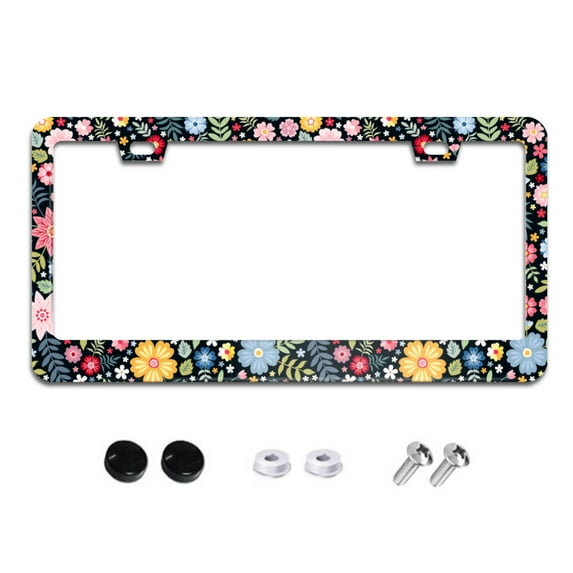 Colorful Flowers and Leaves License Plate Frames for Women Men Car Plate Holder Cover Metal Tag Aluminum Car Accessories Front Rear Plate Decor