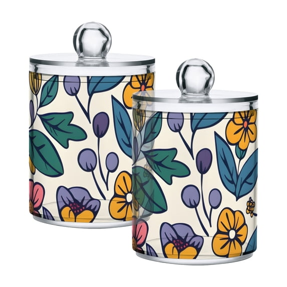 Colorful Flowers and Leaves Translucent Plastic Cans Storage Canisters with Lid Set of 2