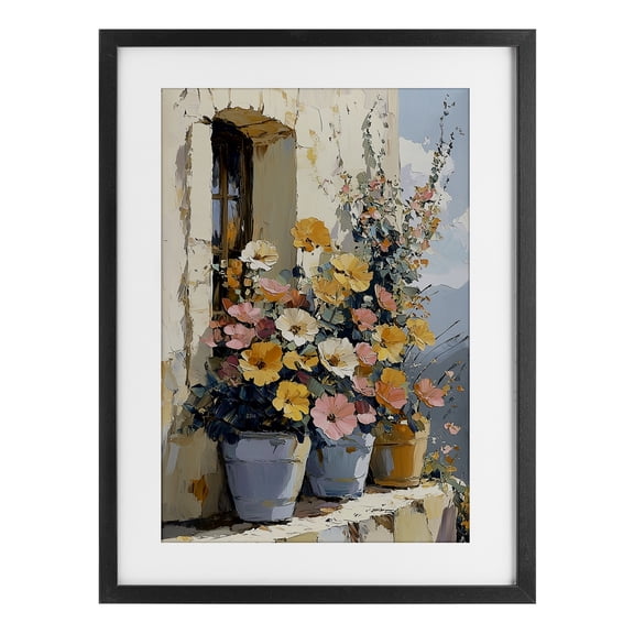 Stupell Industries Colorful Flowers on Stone Ledge Black Framed Print Under Glass, design by Gina Kelly