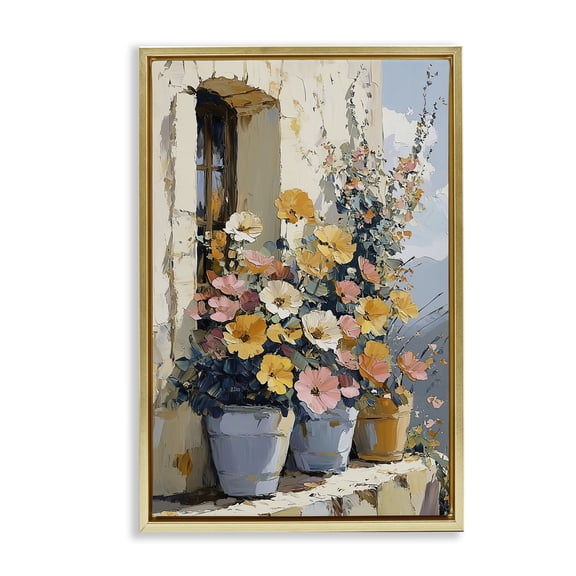 Stupell Industries Colorful Flowers on Stone Ledge Gold Framed Floater Canvas Wall Art, design by Gina Kelly