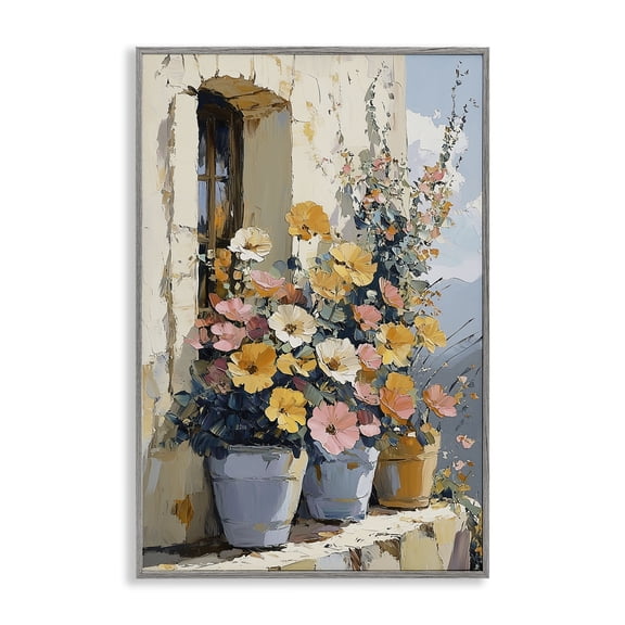 Stupell Industries Colorful Flowers on Stone Ledge Gray Framed Giclee Art, design by Gina Kelly