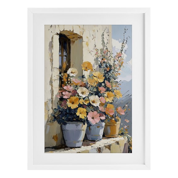 Stupell Industries Colorful Flowers on Stone Ledge White Framed Print Under Glass, design by Gina Kelly