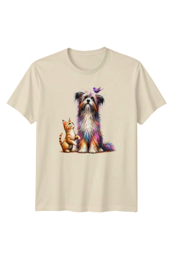Colorful Fluffy Dog Kitten Bird Animals Dogs & Cats Mens T-Shirt Womens Tee
