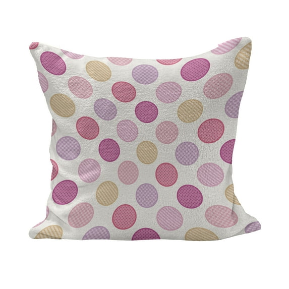 Colorful Fluffy Throw Pillow Cushion Cover, Circles with Checked Striped and Dots Pattern Soft Colors Geometric Illustration, Rectangle Accent Pillow Case, 26" x 16", Multicolor, by Ambesonne