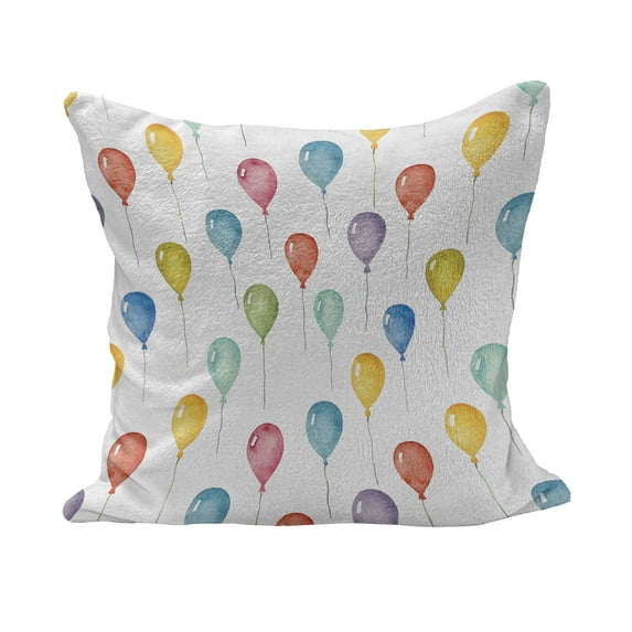 Colorful Fluffy Throw Pillow Cushion Cover, Colorful Balloons Birthday Party Theme Celebration Festival Surprise Event Pattern, Decorative Square Pillow Case, 28" x 28", Multicolor, by Ambesonne