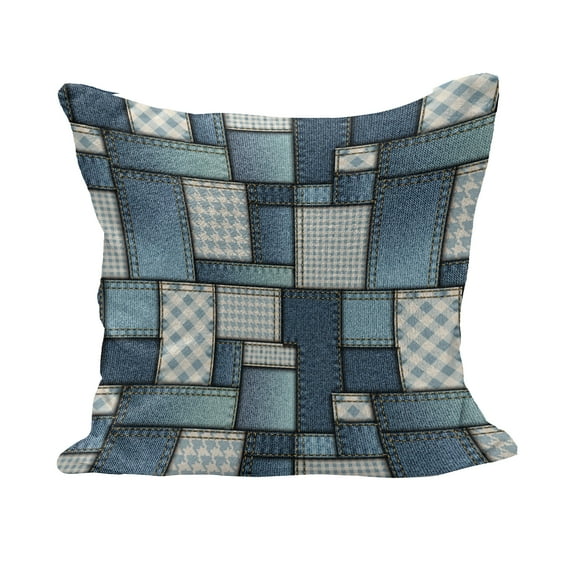 Colorful Fluffy Throw Pillow Cushion Cover, Denim Motif Background with Several Sewing Simplistic Abstract Design, Decorative Square Accent Pillow Case, 28" x 28", Pale Blue Blue, by Ambesonne