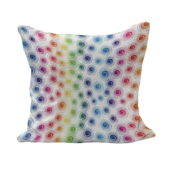 Colorful Fluffy Throw Pillow Cushion Cover, Funky Geometrical Retro Style Spirals Circles Twirled Lines Dots Spots Pattern, Decorative Square Accent Pillow Case, 28" x 28", Multicolor, by Ambesonne