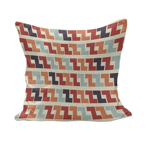 Colorful Fluffy Throw Pillow Cushion Cover, Retro Geometric Shaped Composition with Horizontal Zigzag Simple Maze Like Forms, Decorative Square Accent Pillow Case, 24" x 24", Multicolor, by Ambesonne