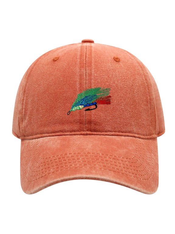 Colorful Fly Fishing Lure Embroidered Vintage Washed Cotton Dad Hat, Adjustable Adult Outdoor Angler Cap for Fly Fishing Enthusiasts Men Women