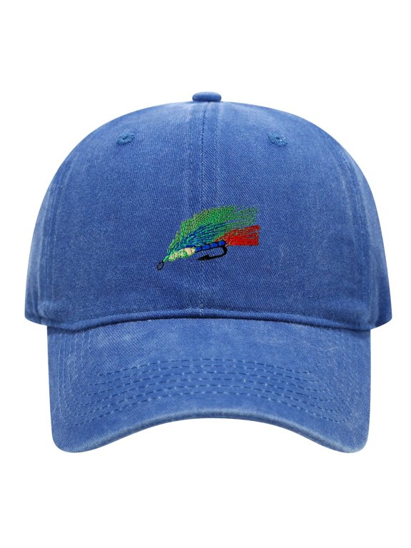 Colorful Fly Fishing Lure Embroidered Vintage Washed Cotton Dad Hat, Adjustable Adult Outdoor Angler Cap for Fly Fishing Enthusiasts Men Women