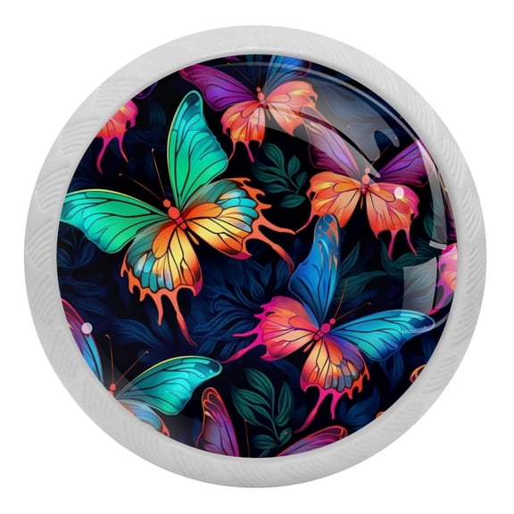 Colorful Flying Butterfly Crystal Glass Drawer Knob Pull Ergonomic 30mm Circle Glowing Furniture Cabinet Handle for Kitchen Dresser Cupboard Wardrobe