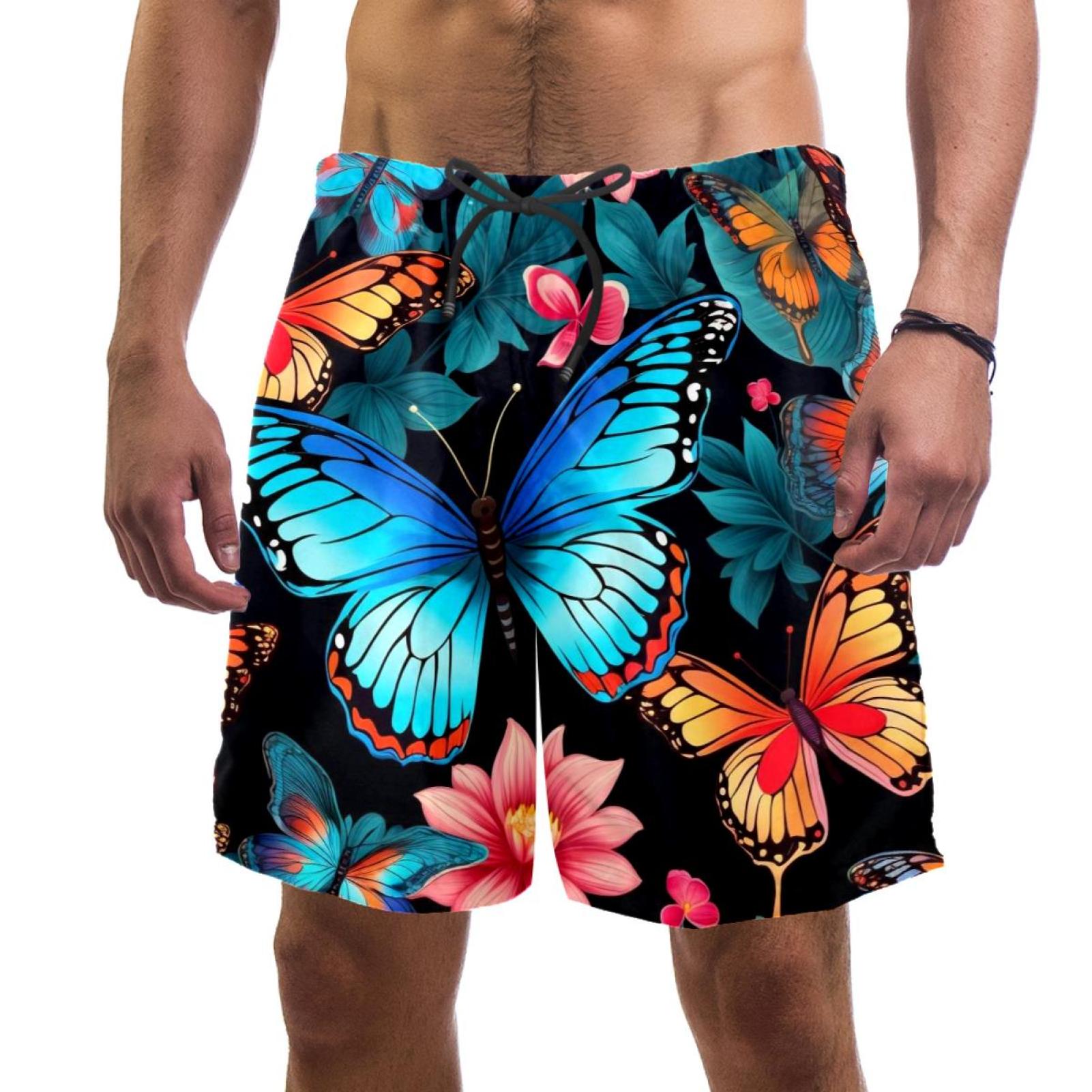 Colorful Flying Butterfly Men's Swim Trunks, Quick Dry Swimwear Bathing