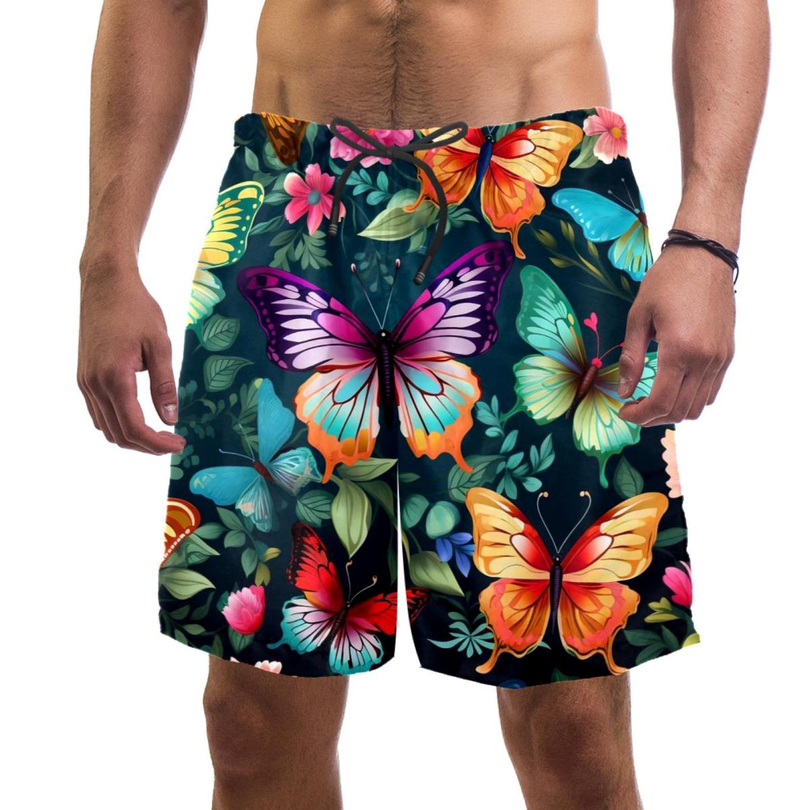 Colorful Flying Butterfly Men's Swim Trunks, Quick Dry Swimwear Bathing