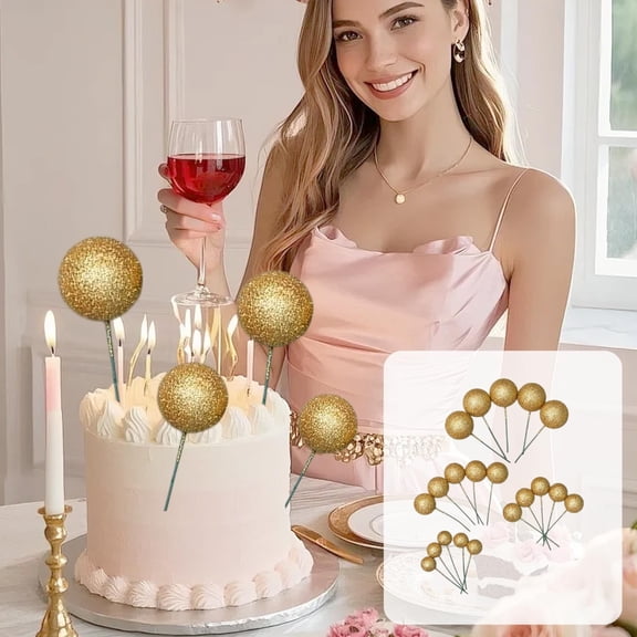Colorful Foam Balls for Cake Decorations, Glittery Decorative Balls for Birthday and Wedding Cakes, 20-Piece Set of Assorted Glitter Cake Toppers for Parties and Events