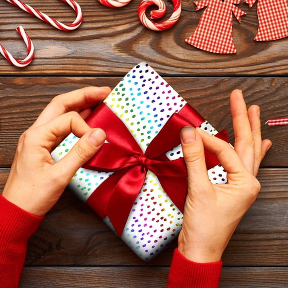 Colorful Foil Mini Short Birthday Wrapping Paper with Stripes and Dots for Holiday Celebrations Weddings and Events