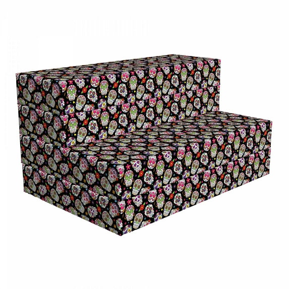 Colorful Foldable Mattress, Sugar Skulls Flowers, 74.8" x 39.4", Multicolor, by Ambesonne