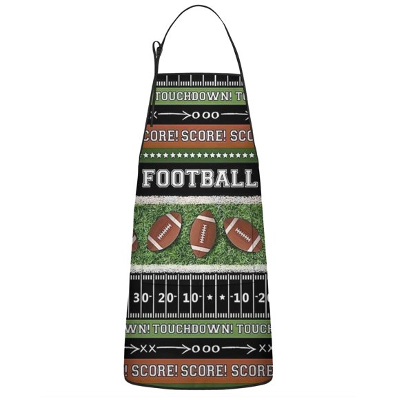 Colorful Football Field and Balls Pattern Apron-Garden Aprons for Women with Pockets-Cotton Linen Waterproof Kitchen Cooking Gardening Aprons Adjustable for Kitchen,Cooking,BBQ and Salon 33x27 Inch