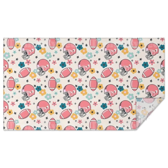 Colorful Football Helmets and Flowers Pattern Rectangle Tablecloth 60"x102",Waterproof Polyester Rectangle Table Cloth, Wipeable Spillproof Polyester Tablecloth for Dining, Camping, Indoor and Outdoor