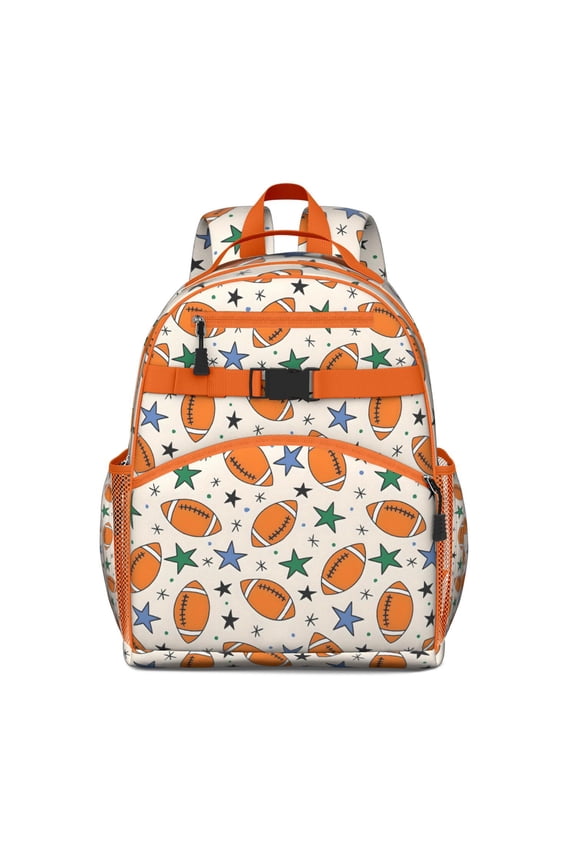 Colorful Footballs and Stars Pattern Backpack for School,Cute School Bag,Schoolbag with Adjustable Shoulder Straps & Padded Back,15.25"x11.5"x5.25"