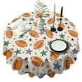 thumbnail image 1 of Colorful Footballs and Stars Pattern Round Tablecloth 60"x60",Wrinkle Wipeable Table Cloth for Kitchen Dining Room Picnic Patio Party, 1 of 6