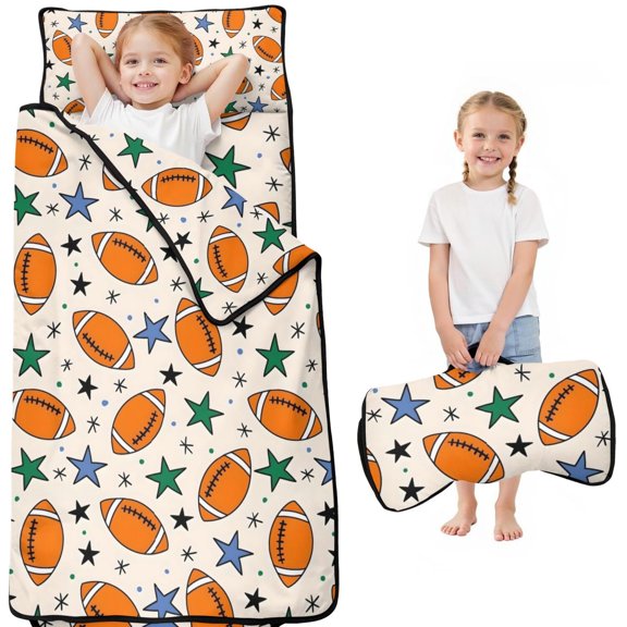 Colorful Footballs and Stars Pattern Toddler Nap Mats for Kids Preschool,Sleeping Mat Bag or Kids,Toddler Sleeping Bag,Toddler Nap Mat or Daycare