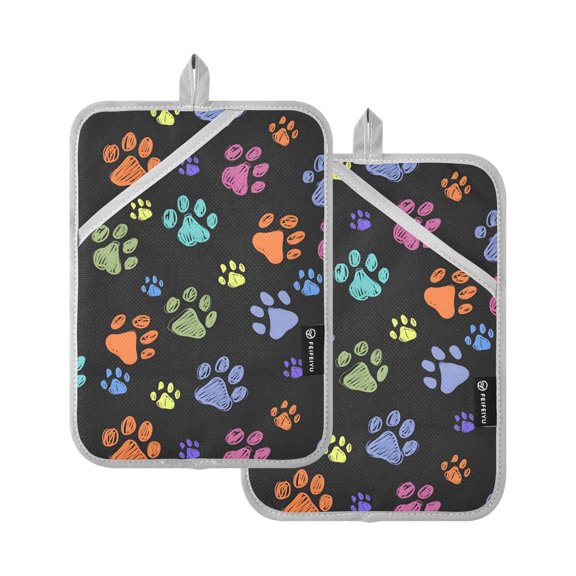 Colorful Footprint Pattern Pot Holder Set 2 Piece Non-Slip Oven Hot Pads Heat Resistant Durable 7x9.8in