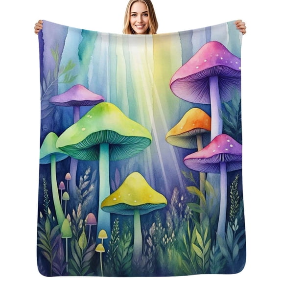 Colorful Forest Mushrooms Flannel Blankets Soft Throw Blanket Winter Travel Office Outdoor Bedspread
