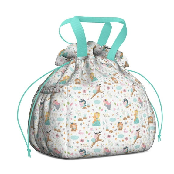 Colorful Forest Princess Pattern Drawstring Lunch Bag Women - Drawstring Lunch Bag Insulated for Work Office - Stain-Resistant Large Lunchbags for Women with Multi-Pockets