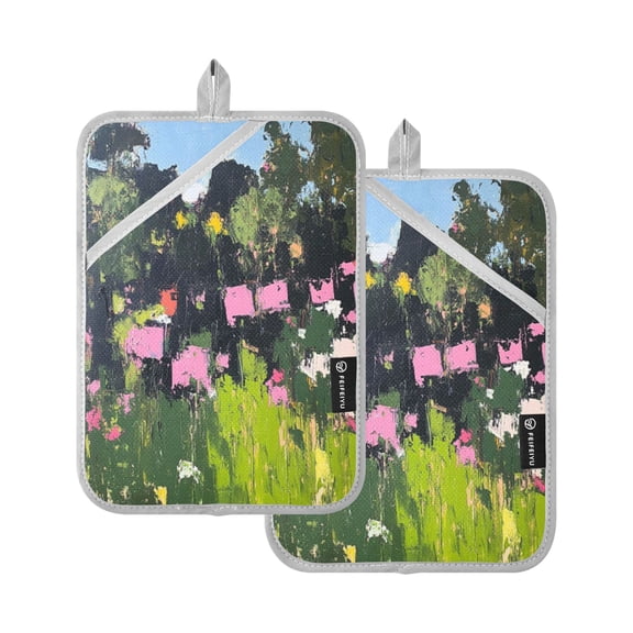 Colorful Forest Scene 7x9.8in Pot Holder Set Heat-Resistant Oven Hot Pads Durable with Storage Loop