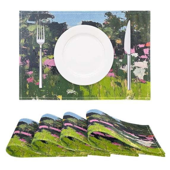 Colorful Forest Scene Reversible Placemat Non Slip Coffee Mat 18x12 Inch for Dining, Kitchen, Coffee