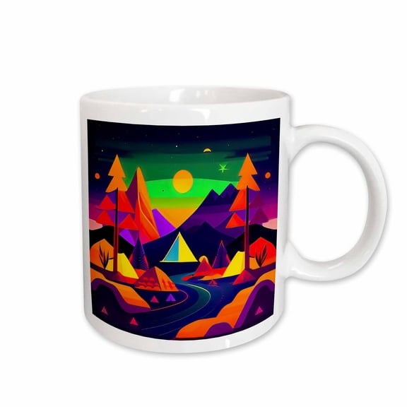 3drose, Colorful Forest, Tents at Night. Stylish Happy Camper Gift for Anyone, 15oz Mug