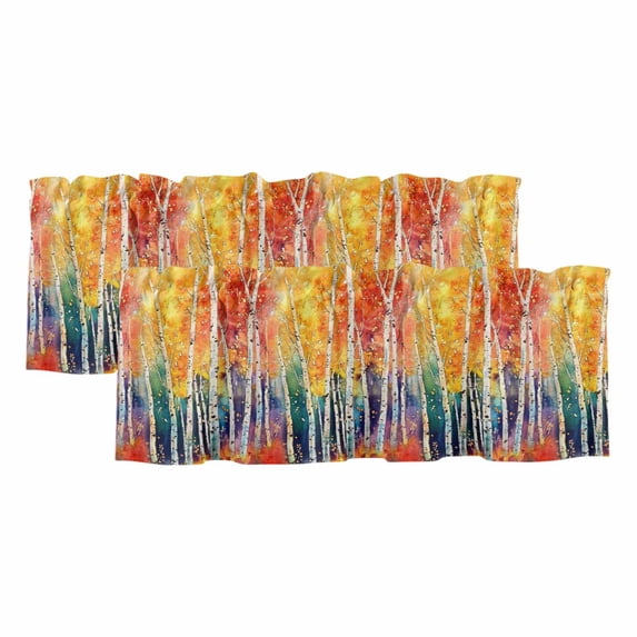 Colorful Forest Window Valance, Retro Red Orange Green Tree Watercolor ...