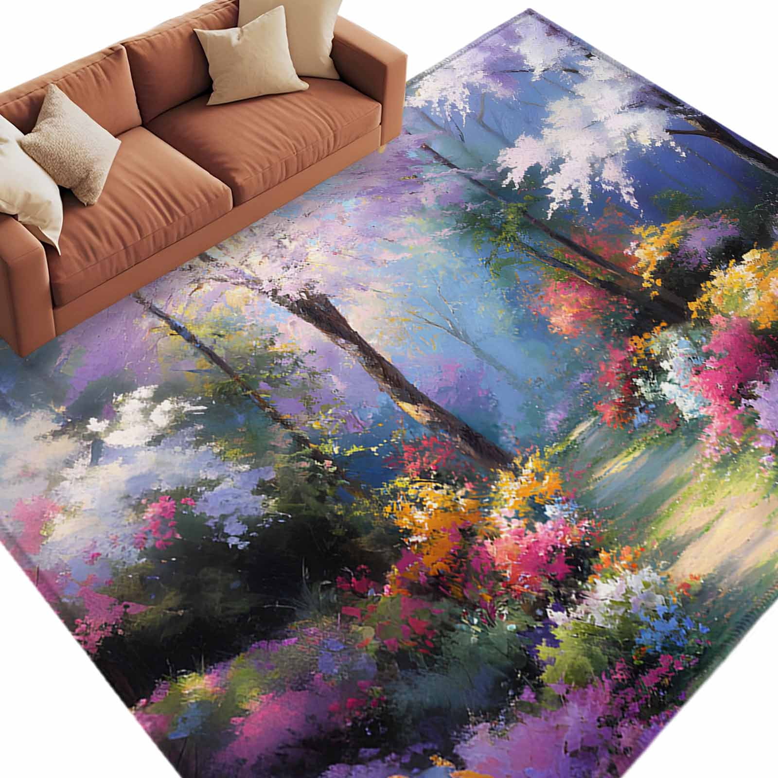Oil Rug Colorful Forests Area Rugs Collection 6'x9', Spring Oil Painting Flower ...