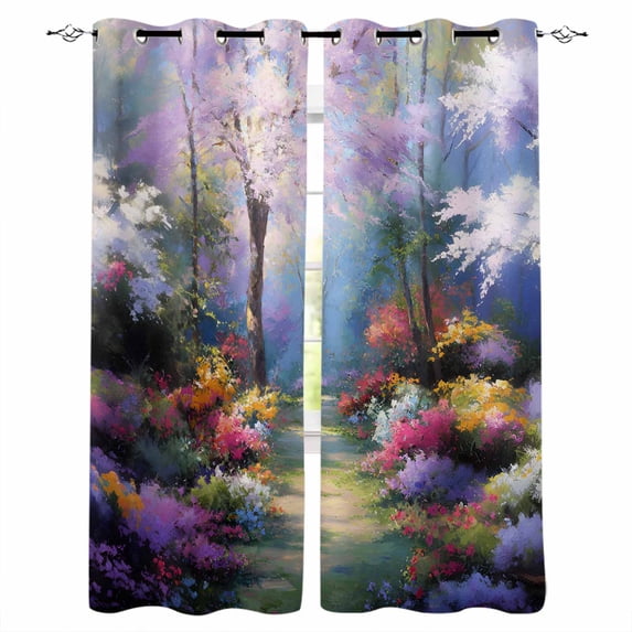 Colorful Forests Blackout Curtains 72 Inches Long, Spring Oil Painting Flower Nature Landscape Thermal Insulated Black Out Curtains, Darkening Window Curtain for Bedroom Living Room 52"x72" 2 Panels